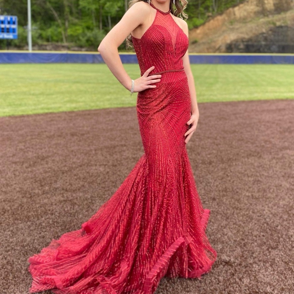 Stunning Scarlet Halter Prom Dress